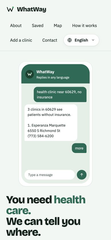 Mobile preview of the WhatWay homepage