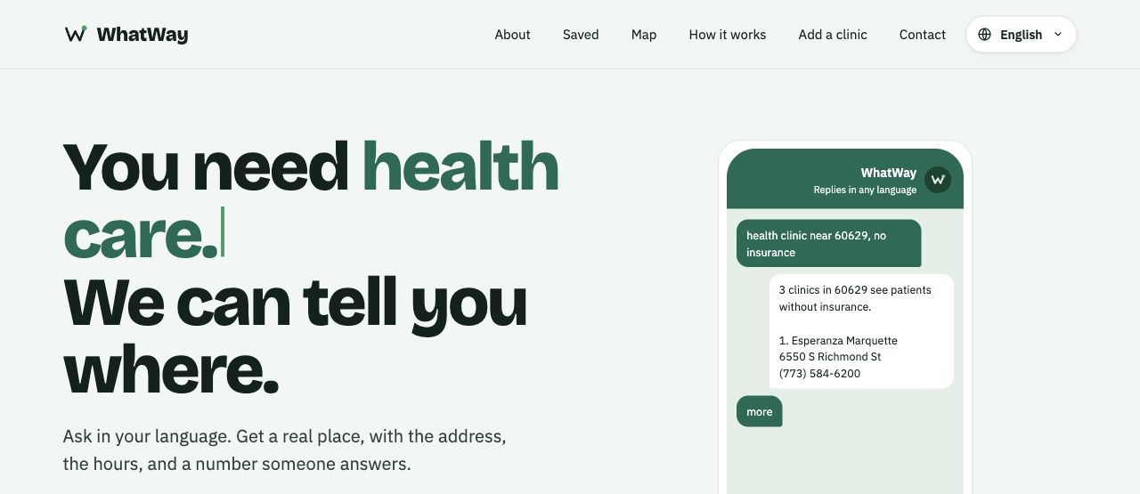 Search interface preview with a question field and service suggestions